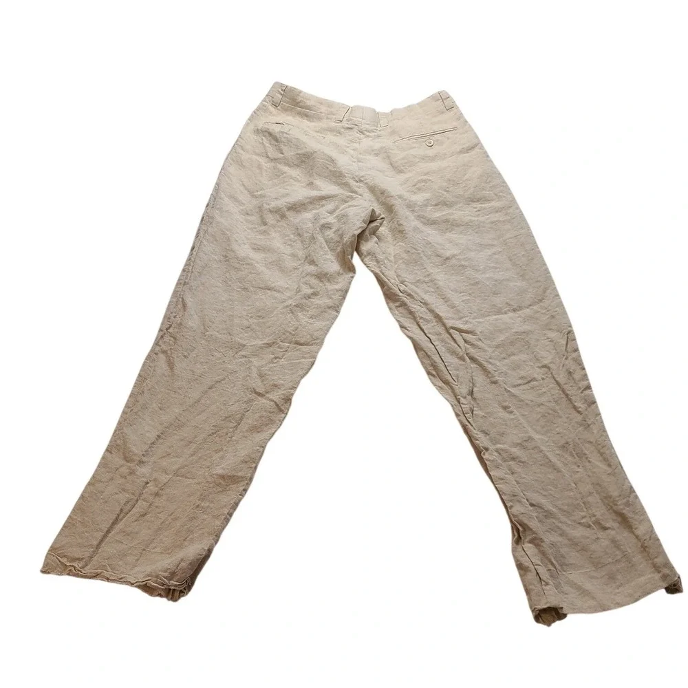 Inserch Men's 36x31 Linen Pleated Trousers Pants Beige Tan Frayed Hem‎ Neutral
